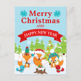 Feestelijke Kerstmis Bosvos Vrienden Feestdagenkaart