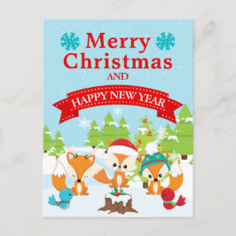 Feestelijke Kerstmis Bosvos Vrienden Feestdagenkaart