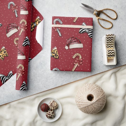 Feestelijke Kerstmis Candy Cane & Santa Hat Wrappi Cadeaupapier (Crafts)