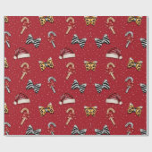 Feestelijke Kerstmis Candy Cane & Santa Hat Wrappi Cadeaupapier (Vlak)