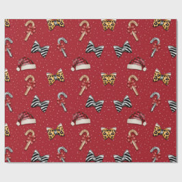Feestelijke Kerstmis Candy Cane & Santa Hat Wrappi Cadeaupapier