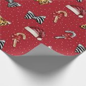 Feestelijke Kerstmis Candy Cane & Santa Hat Wrappi Cadeaupapier (Hoek)