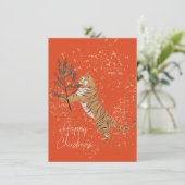 Feestelijke Kerstmis Cheetah met Gouden Accenten F Feestdagenkaart (Staand voorkant)