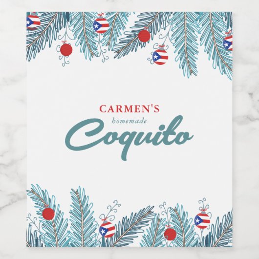 Feestelijke Kerstmis Coquito Wijn Etiket (Enkel label)