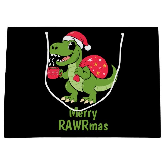 Feestelijke Kerstmis Dinosaurus  Groot Cadeauzakje (Voorkant)