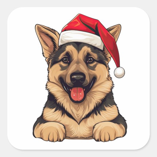 Feestelijke Kerstmis Duitse Herder Vierkante Sticker (Voorkant)
