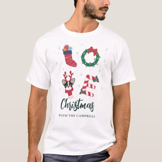Feestelijke Kerstmis familienaam Matching Custom T-shirt (Voorkant)