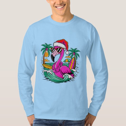 Feestelijke Kerstmis Flamingo Fun in het Paradijs T-shirt (Voorkant)