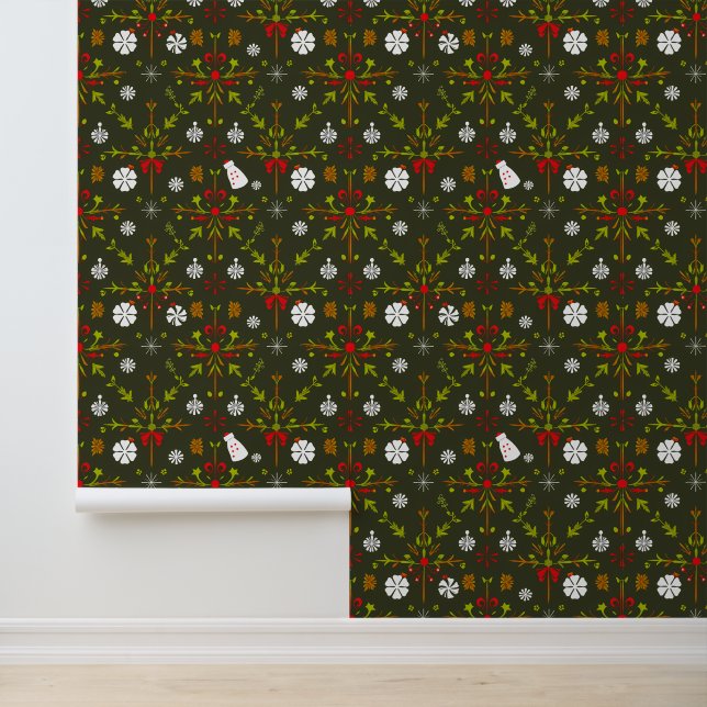 Feestelijke Kerstmis Folk Art Pattern Design Behang (Applicatie)