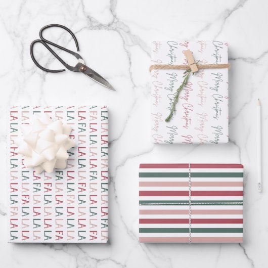 Feestelijke Kerstmis Gestreept 3 Inpakpapier Vel (Voorkant)