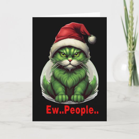 Feestelijke Kerstmis Groene Kat Ew Mensen Grappige Kaart (Voorkant)