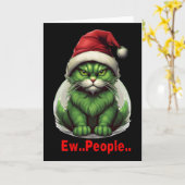 Feestelijke Kerstmis Groene Kat Ew Mensen Grappige Kaart (Gele Bloem)
