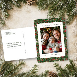 Feestelijke Kerstmis Holly Leaf Vakantie Fotokaart Feestdagenkaart