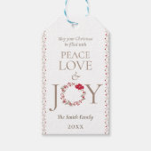 Feestelijke Kerstmis JOY Krans | Rood Beige Cadeaulabel (Voorkant)
