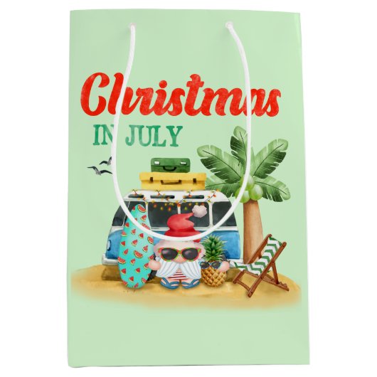 Feestelijke Kerstmis Juli strand Santa gnome Medium Cadeauzakje (Voorkant)