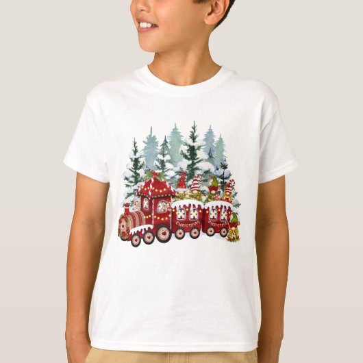 Feestelijke Kerstmis kabouter trein T-shirt (Voorkant)