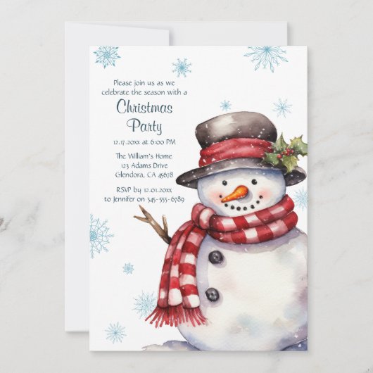 Feestelijke Kerstmis Kerstfeest Sneeuwman Uitnodig Aankondiging (Voorkant)