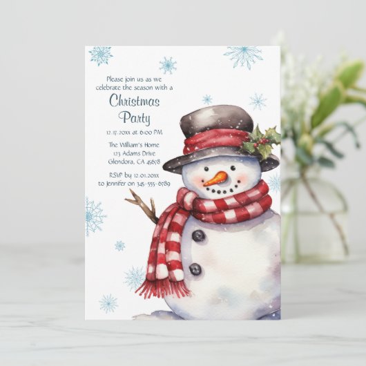 Feestelijke Kerstmis Kerstfeest Sneeuwman Uitnodig Aankondiging (Staand voorkant)