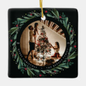 feestelijke kerstmis met bladeren van het pic Squa Keramisch Ornament (Voorkant)