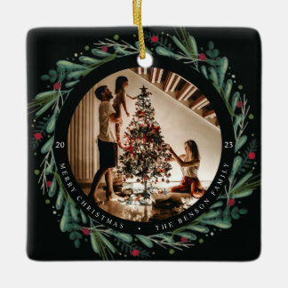 feestelijke kerstmis met bladeren van het pic Squa Keramisch Ornament