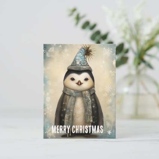 Feestelijke Kerstmis Pinguïn Briefkaart (Staand voorkant)