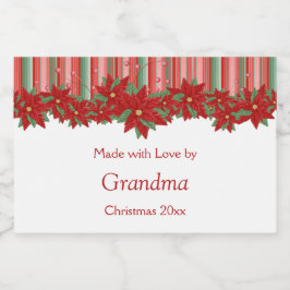 Feestelijke Kerstmis Rode Groene Poinsettias Voedselcontainer Etiket