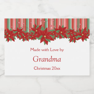 Feestelijke Kerstmis Rode Groene Poinsettias Voedselcontainer Etiket