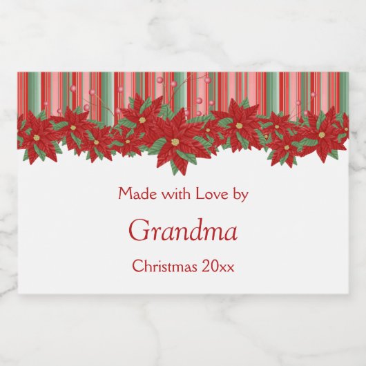 Feestelijke Kerstmis Rode Groene Poinsettias Voedselcontainer Etiket (Enkel label)