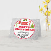 Feestelijke Kerstmis Rood Zilver Glitter Kaart (Gele Bloem)