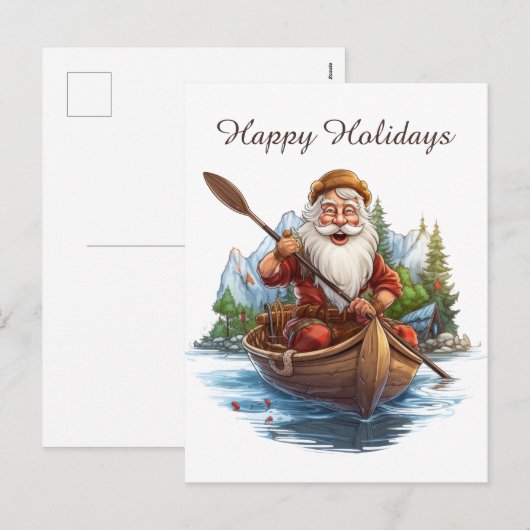 Feestelijke Kerstmis Santa kanoën tekst toevoegen Feestdagenkaart (Voorkant / Achterkant)