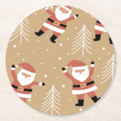 Feestelijke Kerstmis Santa Snowy Viering Ronde Kartonnen Onderzetter (Voorkant)