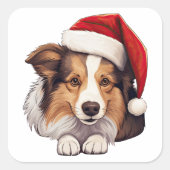 Feestelijke Kerstmis Shetland Sheepdog Vierkante Sticker (Voorkant)