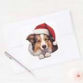 Feestelijke Kerstmis Shetland Sheepdog Vierkante Sticker (Envelop)