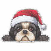 Feestelijke Kerstmis Shih Tzu Kiss Cut Sticker (Voorkant)