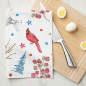 Feestelijke Kerstmis Sneeuwmannen Rode Kardinalen  Theedoek (Quarter Fold)