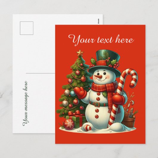 Feestelijke Kerstmis sneeuwpop voeg bericht toe Feestdagenkaart (Voorkant / Achterkant)