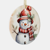Feestelijke Kerstmis sneeuwpop waterverf sneeuwpop Keramisch Ornament (Rechts)