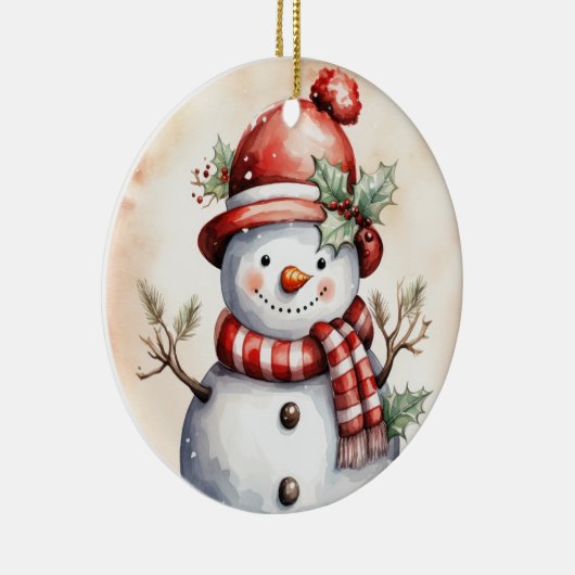Feestelijke Kerstmis sneeuwpop waterverf sneeuwpop Keramisch Ornament (Rechts)