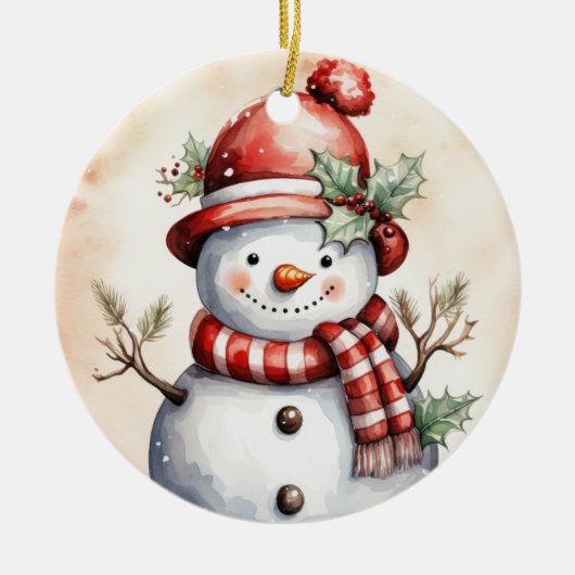 Feestelijke Kerstmis sneeuwpop waterverf sneeuwpop Keramisch Ornament (Voorkant)