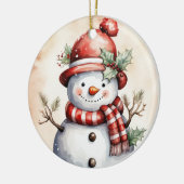 Feestelijke Kerstmis sneeuwpop waterverf sneeuwpop Keramisch Ornament (Links)