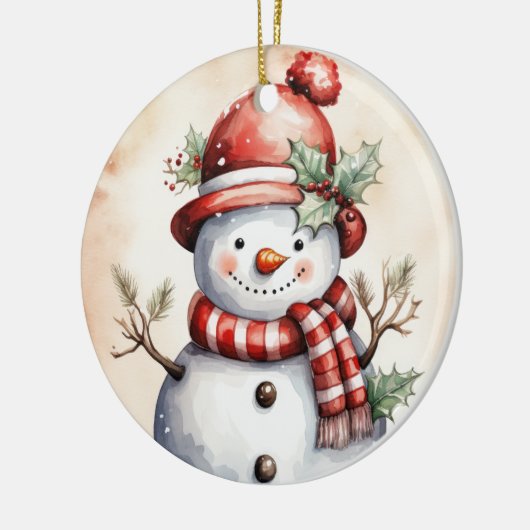 Feestelijke Kerstmis sneeuwpop waterverf sneeuwpop Keramisch Ornament (Links)