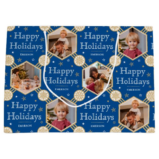 Feestelijke Kerstmis Sneeuwvlok Foto Traditioneel  Groot Cadeauzakje (Voorkant)