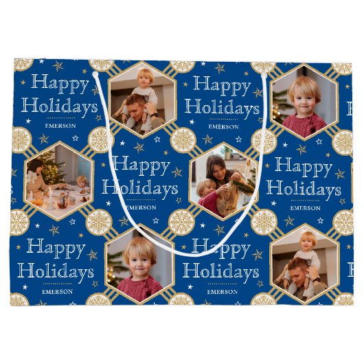 Feestelijke Kerstmis Sneeuwvlok Foto Traditioneel  Groot Cadeauzakje (Achterkant)