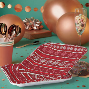 Feestelijke Kerstmis Sneeuwvlok Patroon Papieren Bordje