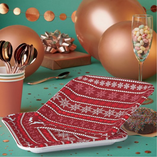 Feestelijke Kerstmis Sneeuwvlok Patroon Papieren Bordje (Multi)