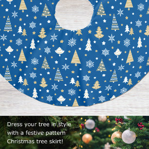 Feestelijke Kerstmis Sneeuwvlokken Patroon Blauw Kerstboom Rok