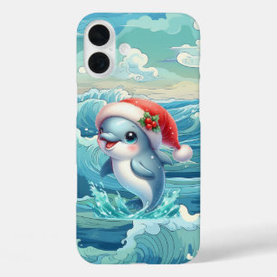Feestelijke Kerstmis strand dolfijn iPhone 16 Plus Hoesje