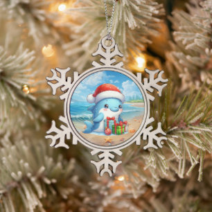Feestelijke Kerstmis strand dolfijn Tin Sneeuwvlok Ornament