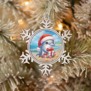 Feestelijke Kerstmis strand dolfijn Tin Sneeuwvlok Ornament