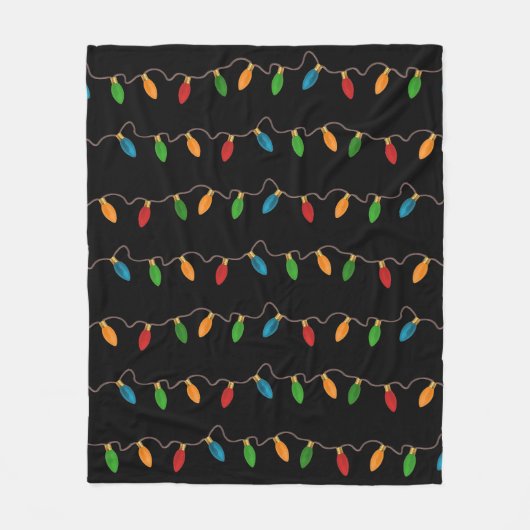 Feestelijke Kerstmis String Lights op Zwarte Vakan Fleece Deken (Voorkant)